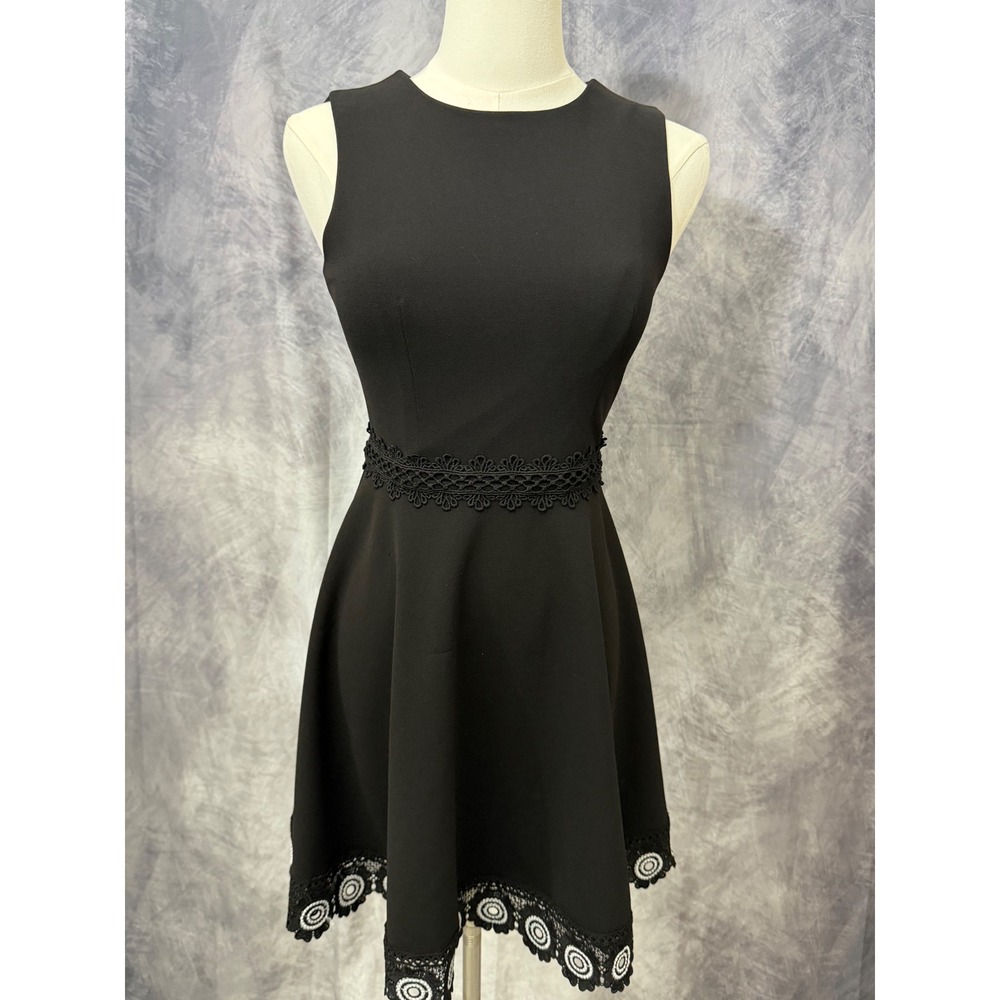 Vintage B Darlin LBD Sleeveless Fit and Flare Crochet Lace Waist Embroidered Hem